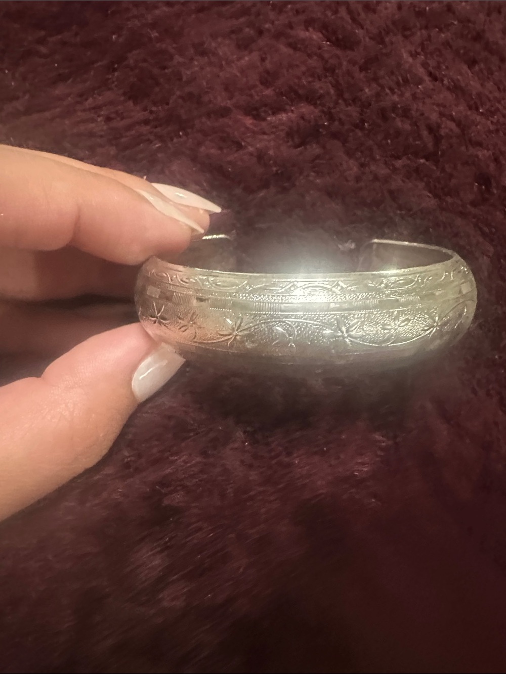 Silver-Tone Floral Engraved Cuff Bracelet - Women's Jewelry